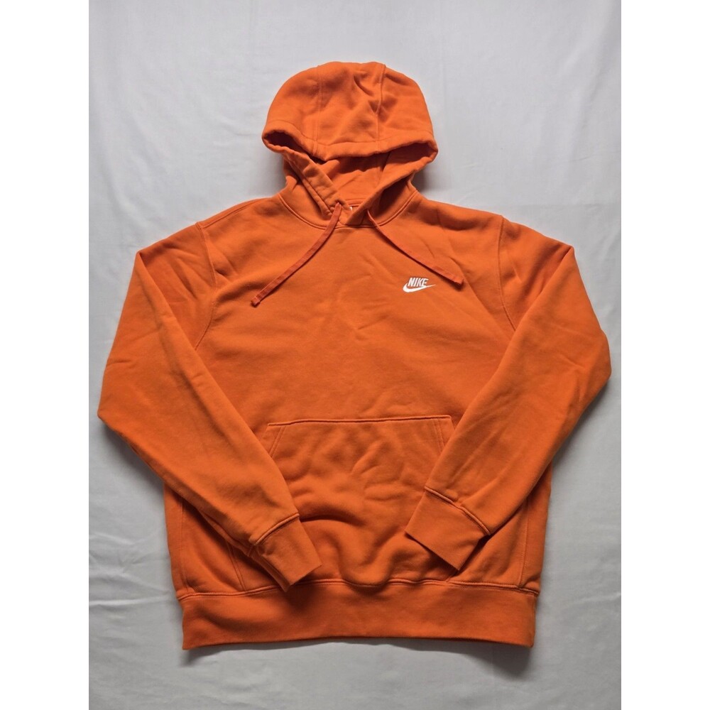 Nike Club Fleece Hoodie Mens Medium Orange Pullover Swoosh Sweatshirt.